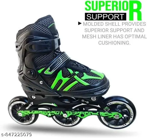 Inline Size Adjustable Skates for Kids, Pu Wheels with Led Light, Aluminium Frame, Roller Skating Shoes for Age 6-15 Years Boys & Girls (3 Wheel GREEN)) - M Y V E L O R A Online store 