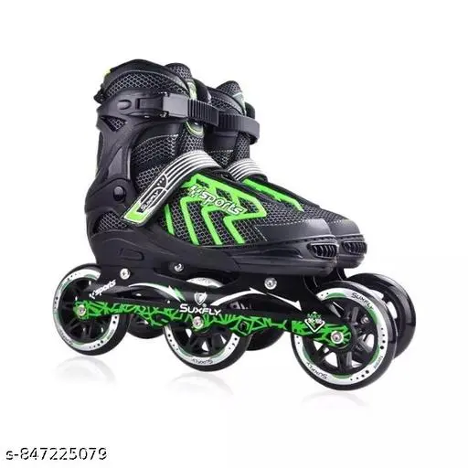 Inline Size Adjustable Skates for Kids, Pu Wheels with Led Light, Aluminium Frame, Roller Skating Shoes for Age 6-15 Years Boys & Girls (3 Wheel GREEN)) - M Y V E L O R A Online store 